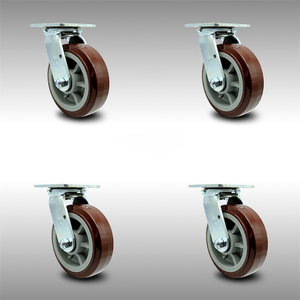 6 Inch SS Polyurethane Swivel Caster Set with Roller Bearing and Swivel Lock SCC